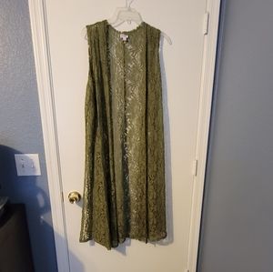 LulaRoe Joy - sleeveless duster green lace
